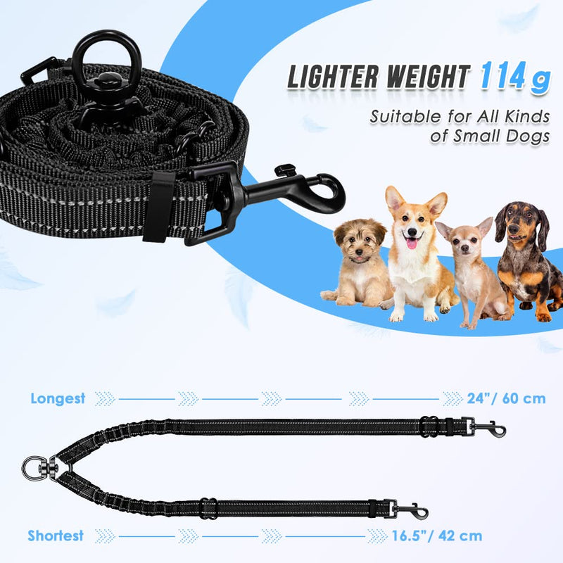 Double Dog Leash, No Tangle 360°Swivel Rotation Reflective Lead Attachment Adjustable Length Dual Two Dogs Lead Splitter, Comfortable Shock Absorbing Walking Training for 2 Dogs Black-Adjustable Small（7-20lbs) - BeesActive Australia