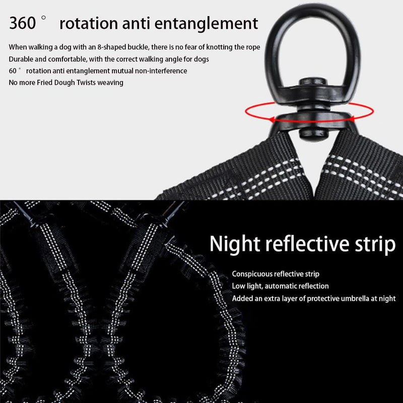 2 Dog Leash 360° Swivel No Tangle Double Dog Walking & Training Leash Comfortable Shock Absorbing Reflective Bungee for Small or Large Dogs - BeesActive Australia
