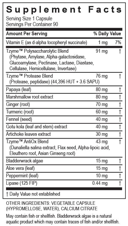 TRANSFORMATION THE GENESIS OF GOOD HEALTH Gastro Enzyme Supplement with Herbal Blend & Vitamin E, Formula to Alleviate Gastrointestinal Discomfort, Support for Relief of Heartburn, 90 Capsules 90 Count (Pack of 1)