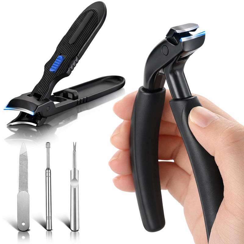 Heavy Duty Nail Clipper Set - Sharp Toenail & Fingernail Clippers for Thick Nails & Seniors, 5-Piece Men’s Grooming Kit with Large Long Handle Toenail Cutter & Slant Edge Trimmer, Gift for Men & Women