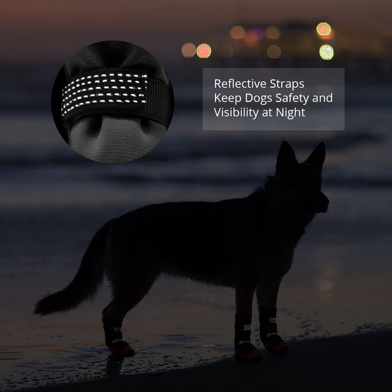 Dog Shoes for Hot Pavement Anti-Slip Dog Boots & Paw Protectors for Summer Rainy Day Dog Snow Boots Waterproof Dog Shoes for Small Medium Large Dogs with Reflective Straps for Hiking 4Pcs Black red Size 7:3.15''x2.75''(L*W) - BeesActive Australia