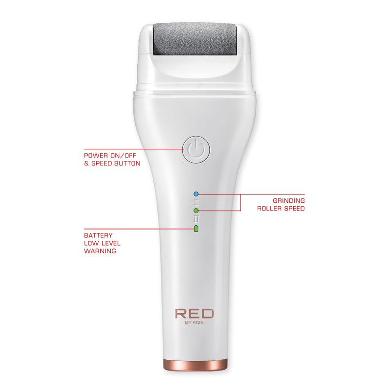 Red by Kiss Cordless Electric Foot File Callus Remover, 3 Roller Heads & 2 Speed Setting, Long and Curved Roller Head Stone, Wet & Dry Dual Purpose, Up to 2 hr Runtime, Easy & Portable - BeesActive Australia