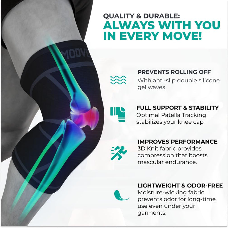Modvel Knee Braces for Women & Men – 2 Pack Brace Set, Compression Sleeves for Meniscus Tear, ACL & Arthritis Pain Relief, Joint Support and Stability – Black M Medium - BeesActive Australia
