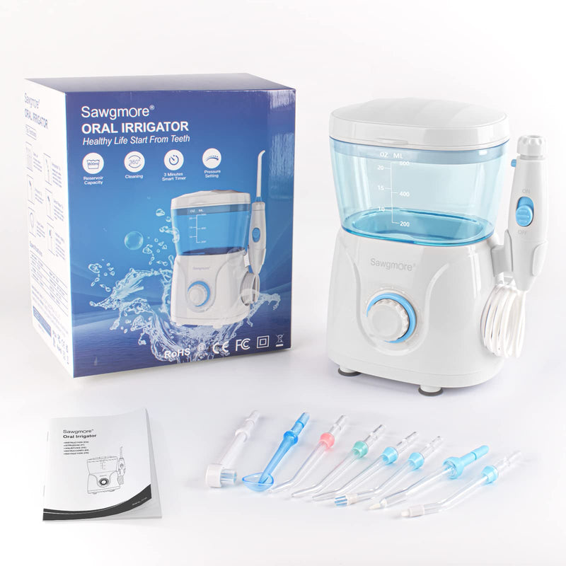 Water Flosser Oral Irrigator, 600 ml Large Capacity, 10 Adjustable Pressures, Electric Flosser for Teeth/Braces, 8 Home Nozzles Oral Irrigator(White) White - BeesActive Australia