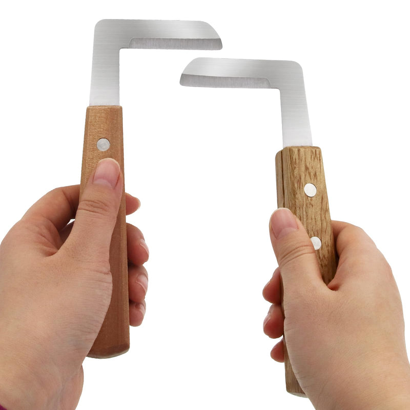 Left and Right Handed Hoof Knife with Wooden Handle 2PCS Hoof Cutter Set Equipment Sharp Carbon Steel Hoof Knife for Horses Cattle Goat Farrier Tools (A Pair of Curved Knives) - PawsPlanet Australia