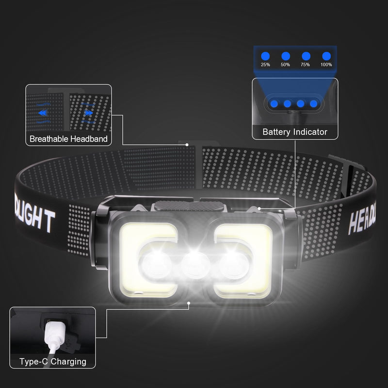 Rechargeable Headlamp with Red Light Motion Sensor Led headlamps for Adults Kids Waterproof Bright Hiking Headlights for Outdoor Camping Running Fishing 2 Packs