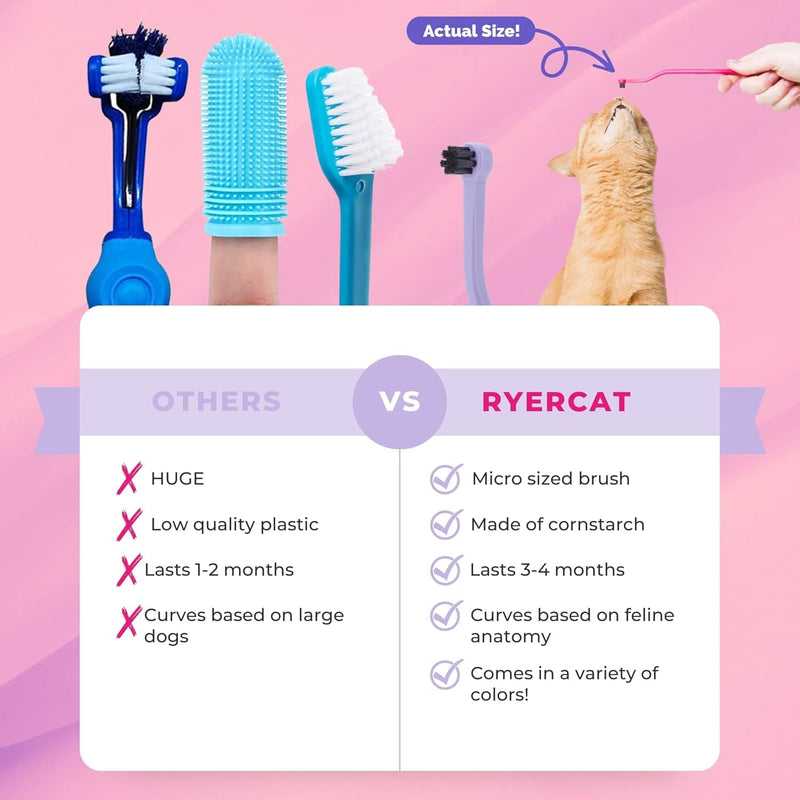 RYERCAT Set of 2 Dual Sided Cat Toothbrush - Kitten Toothbrush with Micro Head to fit into Cat/Kittens Mouth - Cat Dental Care Supplies - Pet Toothbrush for Cats(Lavender Purple & Ocean Blue) Lavender Purple and Ocean Blue - PawsPlanet Australia