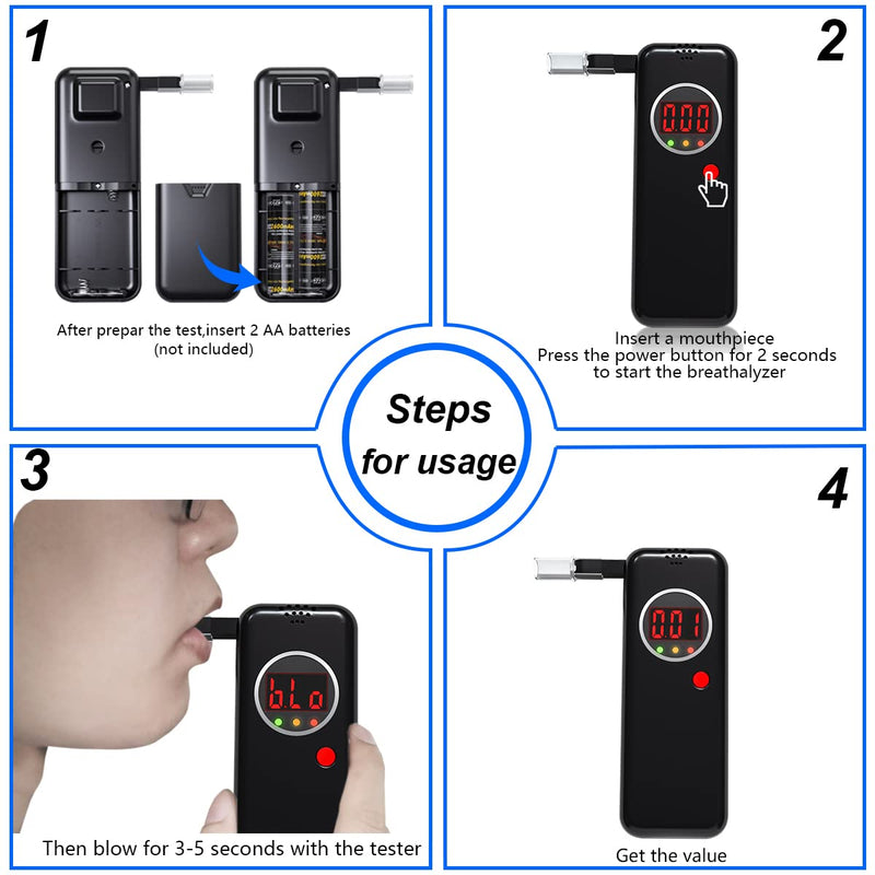 Breathalyzer,High-Accuracy Professional Alcohol Tester with 10 Mouthpieces,LCD Digital Display Alcohol Tester for Personal & Professional Use（black） Black - BeesActive Australia
