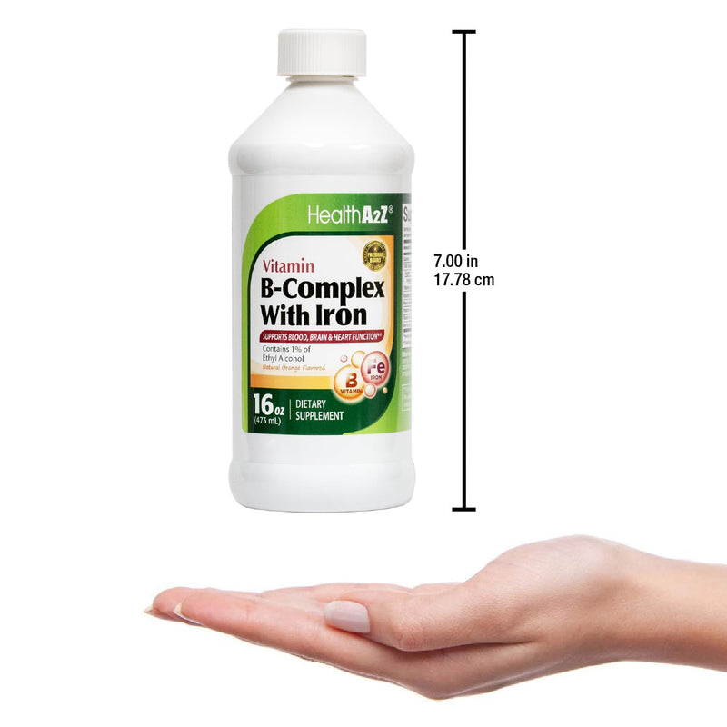 HealthA2Z® Liquid Vitamin B-Complex Plus Iron, Natural Orange Flavored, 16oz (473ml)