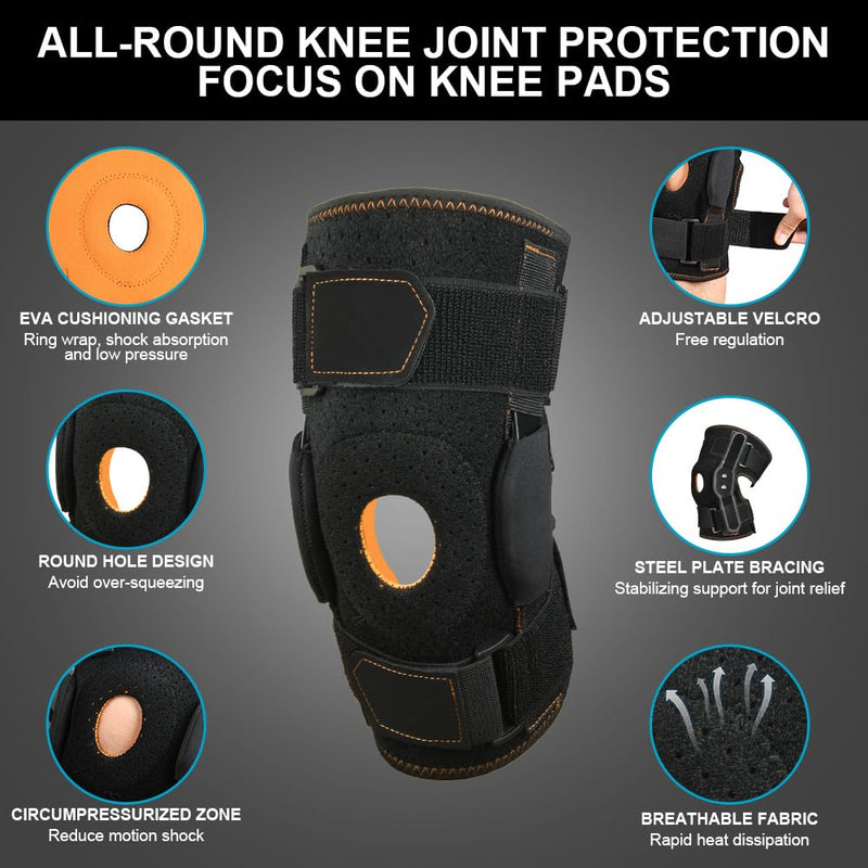 Knee Support Open Patella, More Stable Hinge Structure, Knee Pads with Parallel Straps & Dual Side Stabilizers, Suitable for Arthritis, Meniscus Tear, Tendonitis, ACL, Ligament Injury, XL