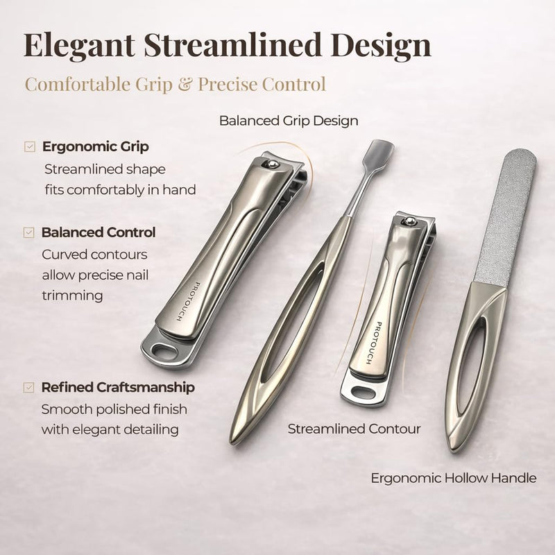 PROTOUCH Professional Nail Kit, Manicure Set for Women & Men, 420 Stainless Steel Nail Clipper Set with Precision Double-Sharpened Blades, Ergonomic Manicure Pedicure Kit with Brown PU Travel Case