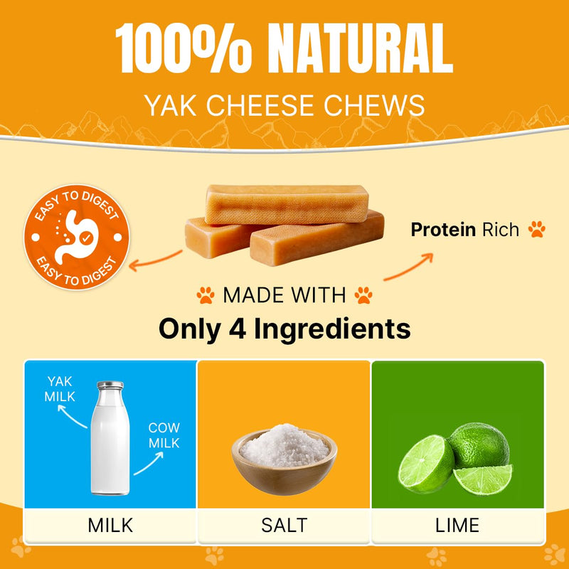 Tibetan Yak Cheese Dog Chew Sticks - Natural, Handmade, Long-Lasting, Easy to Digest, Ideal for Medium Dogs and Aggressive Chewers, Rawhide,Grain and Gluten Free, Keeps Dogs Busy, 3 Chews Medium - 3 Count - PawsPlanet Australia