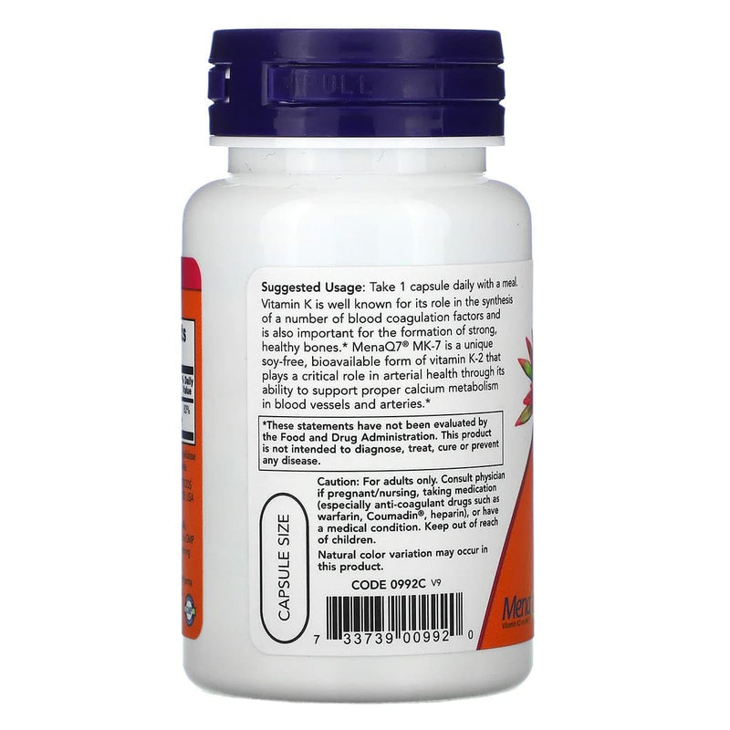 Now Foods Vitamin K-2 (MK7) Veg Capsules, 100 mcg, 60 Count, Pack of 2