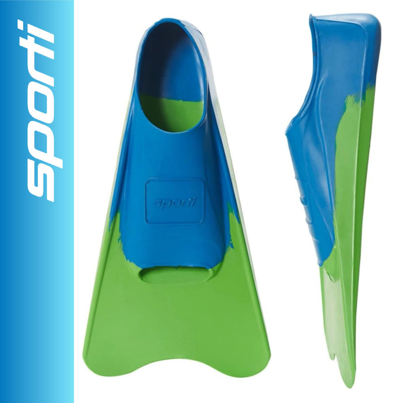 Sporti Adult-Kid Short Swim Fins for Pool Lap Swimming, Floating Fins for Swimming & Snorkeling, Swim Flippers for Training Men's 5-6 / Women's 6-7 Lime GreenBlue