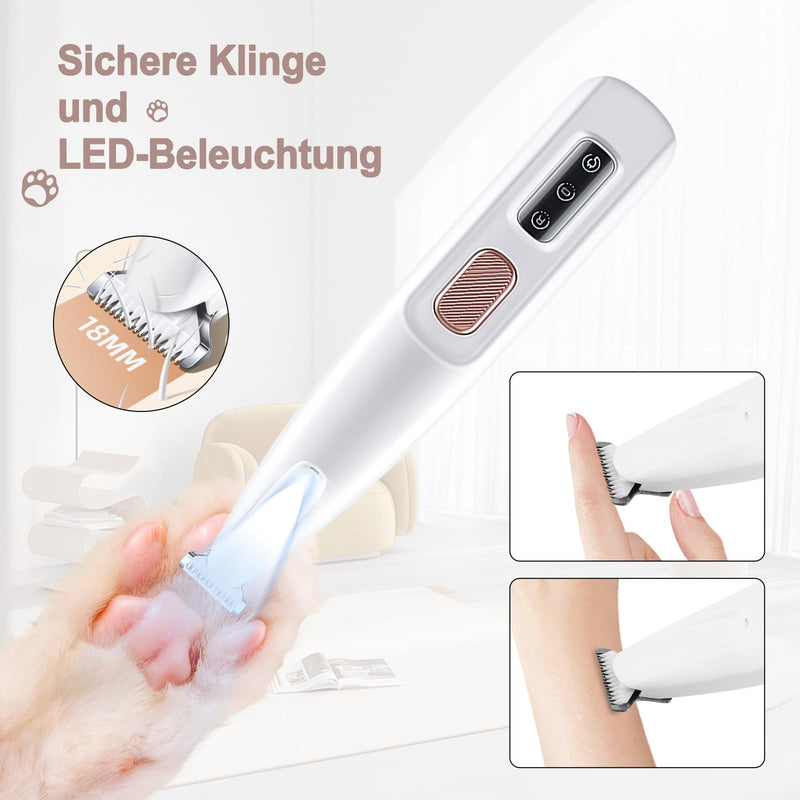Lottsall Quiet Dog Clipper, Paw Trimmer for Dogs, Professional Pet Hair Trimmer with LED Light for Paws, Eyes, Ears, Face, Body, White - BeesActive Australia