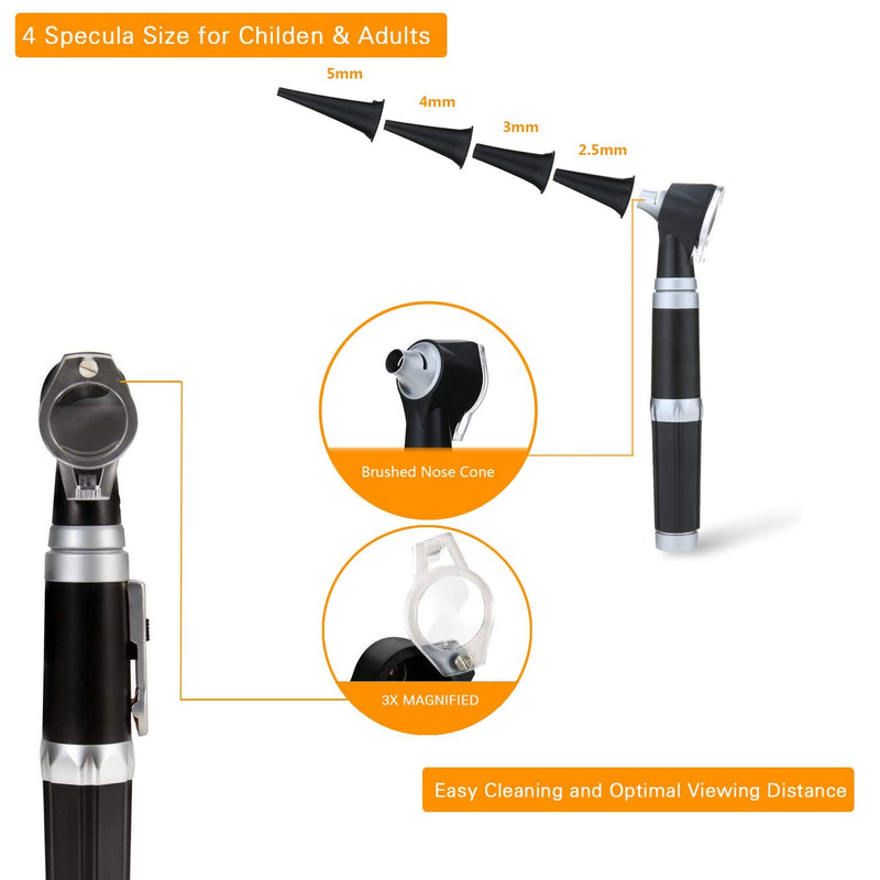 Otoscope Kit,Professional Diagnostic Ear Care Tool with 3.0V LED Bulb, 3X Magnification, 4 Speculum Tips Size - for Children, Adults, Pets, etc. - BeesActive Australia