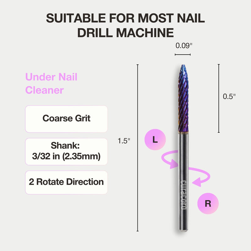 Curacoro Under Nail Cleaner 3/32'' Safety Carbide Bit (Coarse), Professional Design to Remove Dirt, Debris, Dead Skin for Healthy Nail Growth, Nail Drill Bits Manicure Salon & Home Coarse Galaxy - Under Nail Cleaner