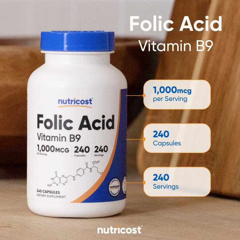Nutricost Folic Acid (Vitamin B9) 1000 mcg, 240 Capsules (Pack of 2) 240 Count (Pack of 2)