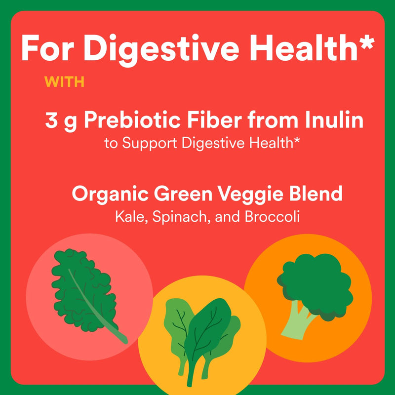 SmartyPants Kids Fiber & Veggies: Prebiotic Fiber Gummies for Kids, Fiber Supplement with Inulin, Organic Green Veggie Blend, Vegan, Gluten Free, Mixed Berry Flavor, 60 Count (30 Day Supply) Fiber + Veggies 60 Count (Pack of 1) - BeesActive Australia