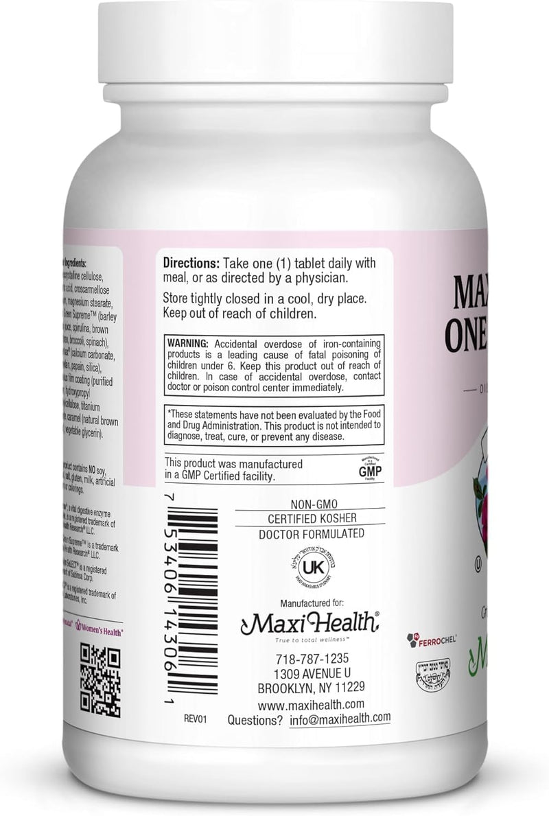 Maxi Health® Prenatal Vitamins for Women, Iron & Folate (60 Day Supply) | Kosher | Prenatal with Iron, Folate, Choline & D3 | Pregnancy Support | Non-GMO | Doctor Formulated 60 Count (Pack of 1)