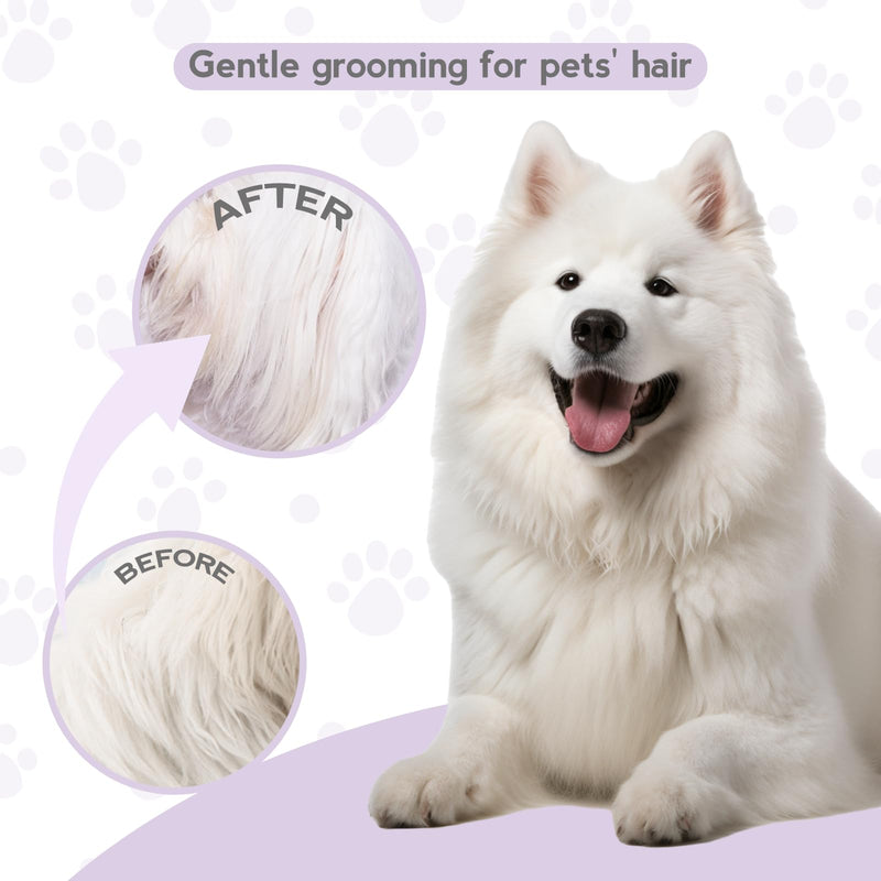 Detangling Pet Comb for Dog & Cat, Grooming Comb with Long & Short Stainless Steel Teeth, Safely Remove Knots & Tangles for Healthy Shiny Coat, Gentle Effective Detangling Tool for Pet Hair (Purple) Purple - BeesActive Australia