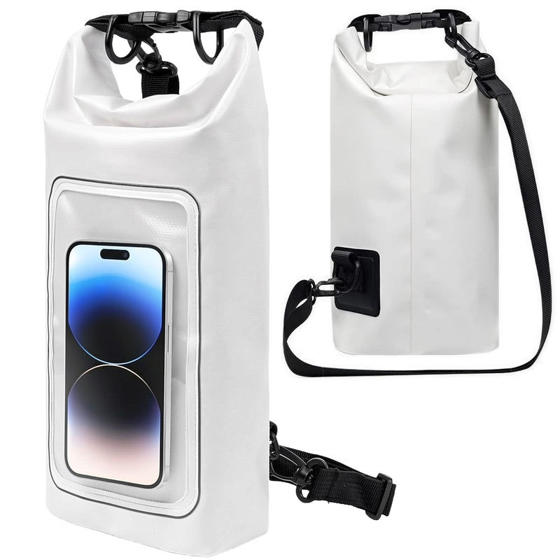 Waterproof Dry Bag 2L, IPX8 Roll Top Waterproof Belt Bag with Clear Phone Window, Phone Pouch Water Protector, Boat & Kayak Accessories, Essentials for Cruise Camp Swim Beach Fish Travel (White) White dry bag 2L - BeesActive Australia