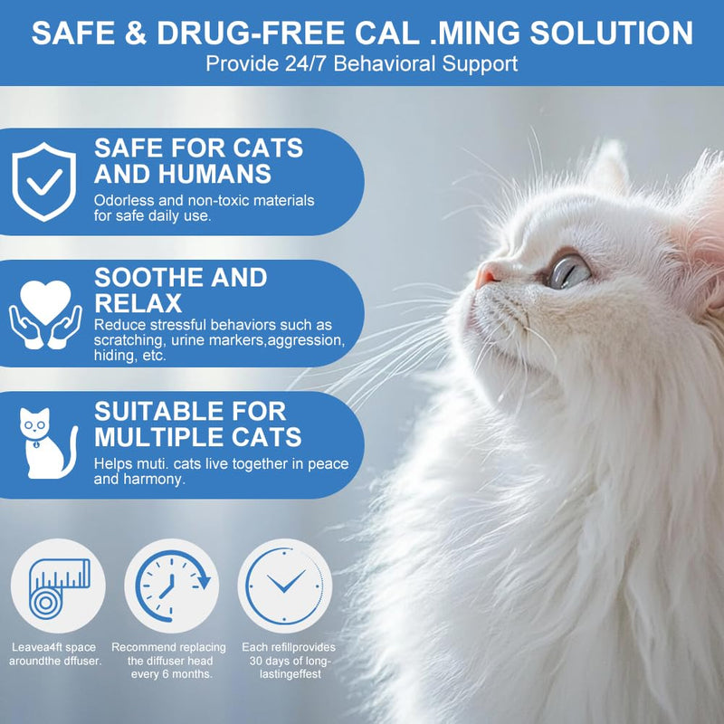 Aomig Pheromone Diffuser Refill for Cats Multi-Cat Household Refill, Cat Calming Plug in Diffuser Refill, Plug In Anxiety Relief Pheromone Diffuser for Cats, Cat Calming Product Calming Pheromone Kit 6PCS-Refill