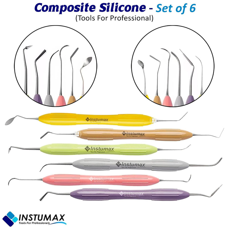 Set of 6 Dental Composite Placement Instrument Set – Silicone Handle Plugger, Spatula & Condenser Tools for Restorative Procedures and Dental Training Multicolor - BeesActive Australia