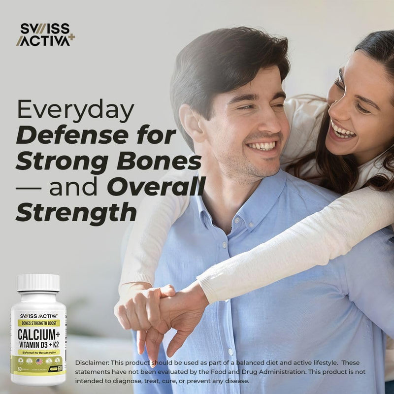 Swiss Activa+ Labs Vitamin D3 & K2 Supplement, Bone, Heart & Immune Support | D3 K2 Vitamins for Men & Women, Muscle Function, Immune & Heart Health, Vegan, Non-GMO, 60 Day Supply 60 Count (Pack of 1)