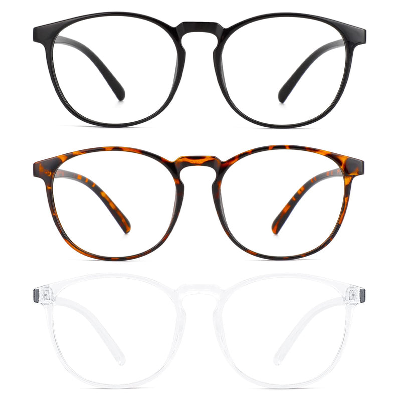 Przene 3 Pack Blue Light Blocking Glasses Women/Men,Retro Round Computer Glasses Anti Eye Strain/UV/Glare, Gaming Glasses. (Black/Crystal/Amber) Black/Crystal/Amber - BeesActive Australia