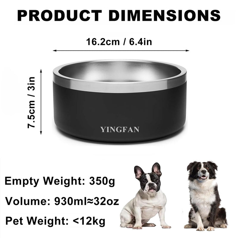YINGFAN Stainless Steel Dog Bowls, 32 oz Non-Slip Dog Food and Water Bowls, 6.4 x 3 Inch, Black - BeesActive Australia