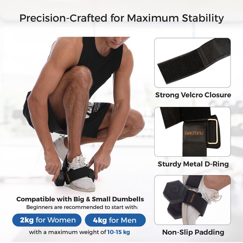 Dumbbell Foot Attachment for Leg Workout, Extension Monkey Foot Dumbbell Attachment Straps for Gym Trainer and Beginners Dumbbell Foot Strap for Fitness Training 2PCS Black - BeesActive Australia