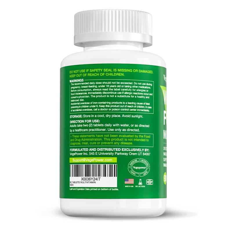 Vegan Whole Food Multivitamins with Iron, 90 Tablets | Daily Multivitamin for Men and Women, Methylated Vitamins, B-Complex, Fruits & Vegetables, Enzymes, Omegas, Mushroom, Non-GMO 90 Count (Pack of 1)