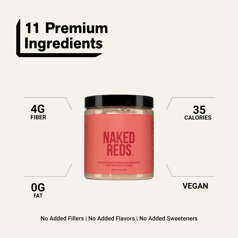 NAKED Reds Superfood Powder - Healthy, Energizing Polyphenol Fruit Powder Mix, No Fillers, No Additives, Vegan, Non-GMO, Gluten Free - 28 Servings