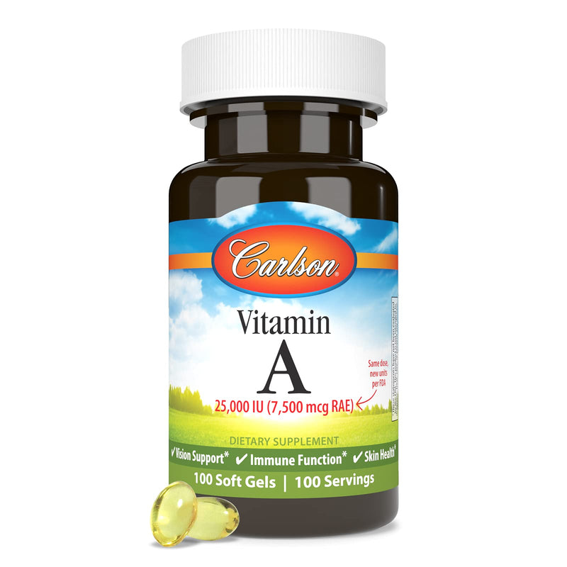 Carlson - Vitamin A, 25000 IU (7500 mcg RAE), Vision & Skin Health, Immune Function, 100 soft gels 100 Count (Pack of 1) - BeesActive Australia