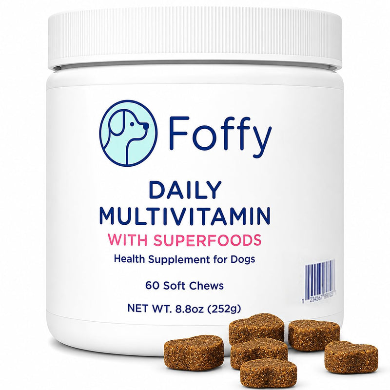 Foffy Daily Hip & Joint Multivitamin Soft Chew for Dogs with Superfoods, Probiotics, Plant-Based Omegas, kollaGen II-xs - Calms Skin, Reduces Inflammation, Improves Mobility & Promotes Longevity