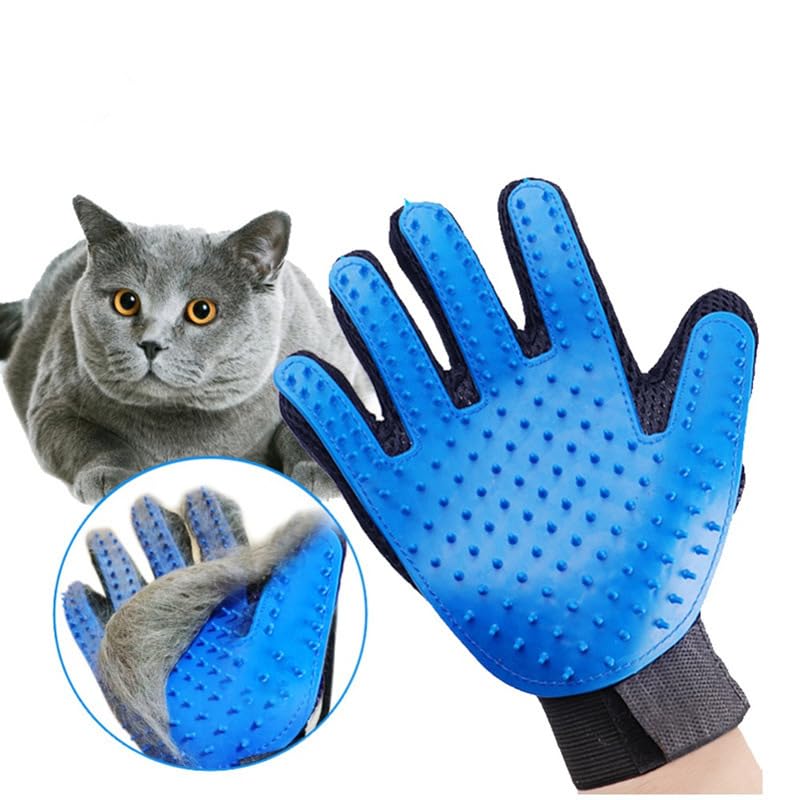 pet grooming gloves-Massage Grooming Gloves Brush for Pet-Perfect For Dogs & Cats with Long & Short Fur - 1 Pair (Both-Hands), Blue - BeesActive Australia