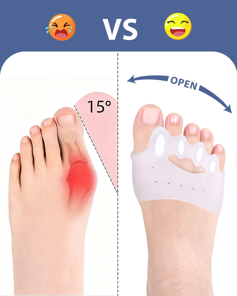 Adjustable Silicone Toe Separators, Spacers Bunion Corrector for Women Men, Toe Straightener, Breathable Soft and Comfortable Silicone Foot Cushions (4 Pairs) Adjustable