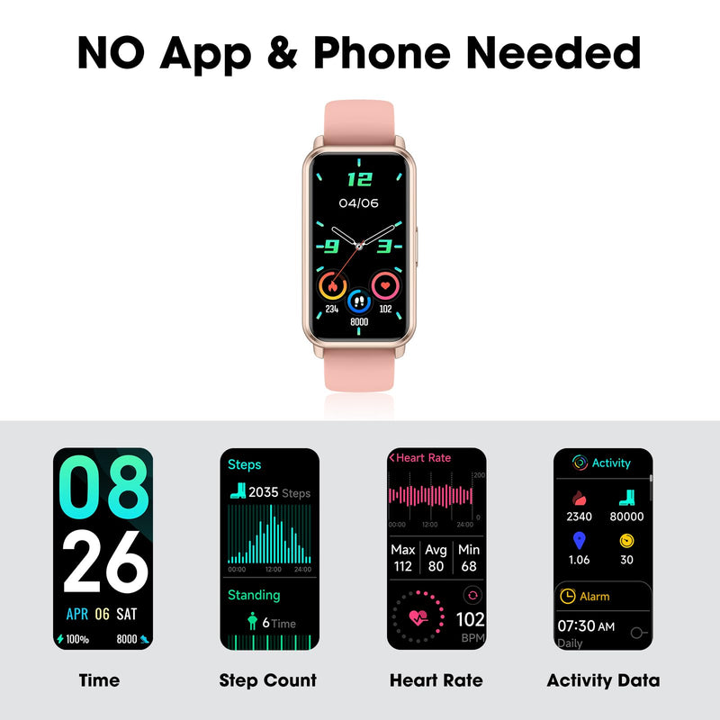 Long Battery Pedometer Watch 14 Days Battery Life, Slim Design No App/Phone Required Fitness Tracker, 50 Meters Waterproof Smart Watch, Heart Rate & Blood Oxygen Monitor Step Counter for Men Women Pink