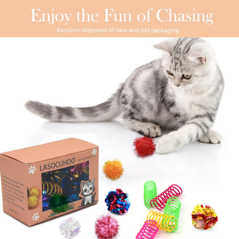 LASOCUHOO Cat Toys, 30 Packs Interactive Cat Toy Pack Including Cat Crinkle Balls, Cat Sparkle Balls, Spiral Springs for Most Cats - BeesActive Australia