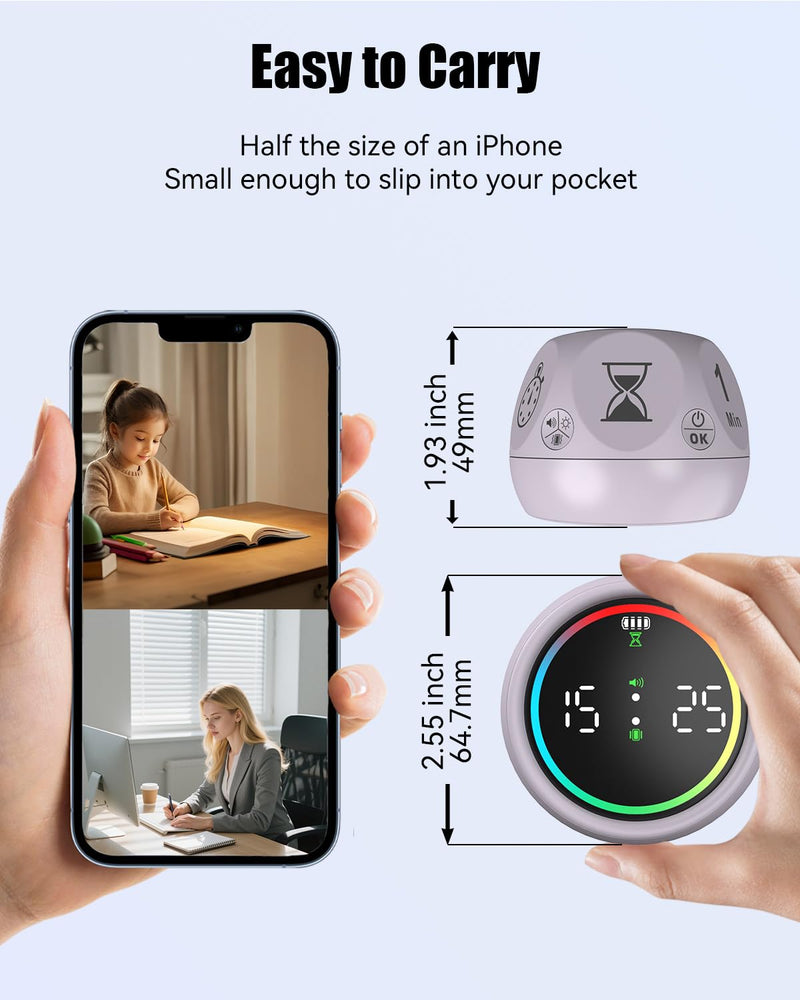 Pomodoro Timer Cube, Productivity Timer for Kids with 1/5/10 Min Preset, Custom Countdown and Stopwatch, Mute & Vibration & Sound Alert, for ADHD, Study, Work, Fitness, Kitchen (Purple) Purple