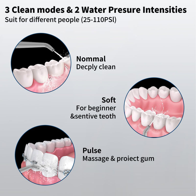 Water Flosser Equipped with Two Water Tanks for Home and Travel,3 Modes Dental Oral Irrigator,Portable,IPX7 Waterproof,Powerful Battery Life, Water Dental Flossers for Teeth (Black) Black