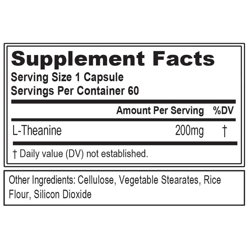 EVL L-Theanine 200mg Capsules for Focus & Relaxation - 60 Servings | Nootropic Formula With 200Mg L-Theanine Per Serving Supports Attention, Mental Energy, Mood And Daily Focus 60 Count (Pack of 1)