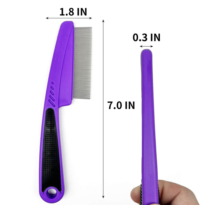 Flea Comb with Rubber Handle, Fine Teeth Lice Comb, Professional Grooming Comb Pet Hair Comb for Dog Cat Small Pets (Purple) - BeesActive Australia