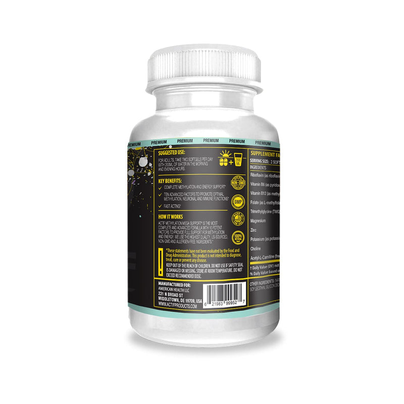 ACTIF Methylation Mega Support with 10 Advanced Factors and Organic Folate – 100% Natural, Non-GMO, 90 Count