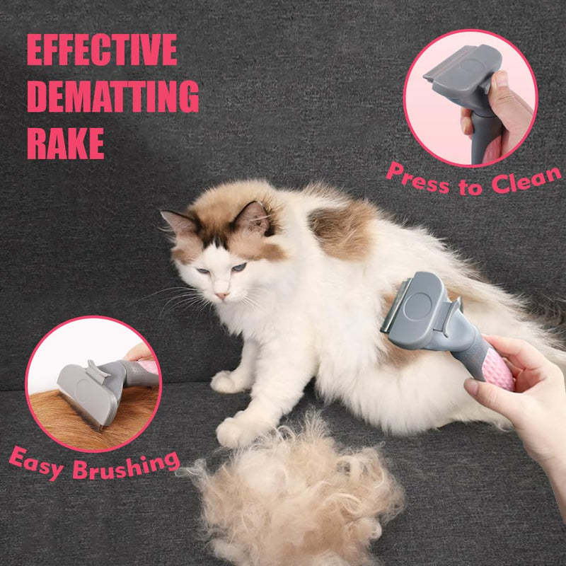 Cat Brush Shedding Kit 5pcs - Cat Brush for Shedding for Long Haired Cats, Cat Brushes for indoor Cats, Dog Brush Kit for Small Dogs, Cat Brush for Matted Fur Hair with Flea Comb Set Pink - BeesActive Australia