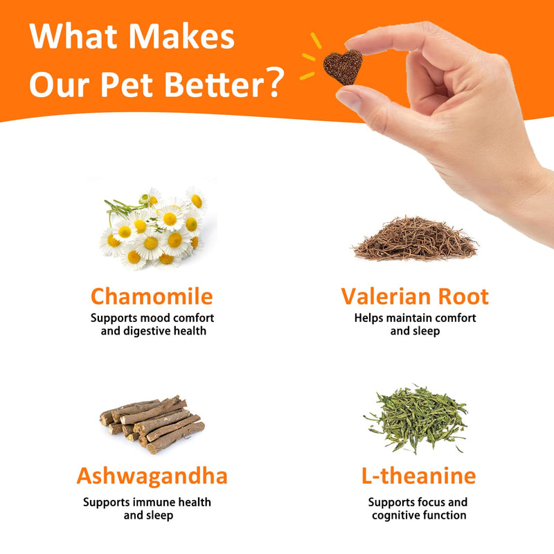 Quiet & Concentration Herbal Chews for Dogs, Behavior Support Supplement with Chamomile, L-Theanine, Valerian Root, ashwagandha, Bacon Flavor, Large container-120 Soft Chews, 12.69 oz (1) 1