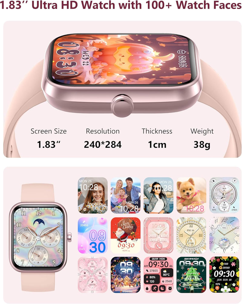 Smart Watch for Women Men (Answer/Make Call), 2026 New 1.91" HD SmartWatch, Fitness Watch with 120+ Sport Modes, IP68 Waterproof, Pedometer, Heart Rate/Sleep Monitor, Activity Tracker for Android iOS Pink