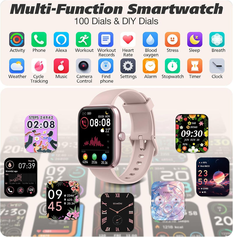 Smart Watch for Women Men (Answer/Make Call), 2026 New 1.91" HD SmartWatch, Fitness Watch with 120+ Sport Modes, IP68 Waterproof, Pedometer, Heart Rate/Sleep Monitor, Activity Tracker for Android iOS Pink