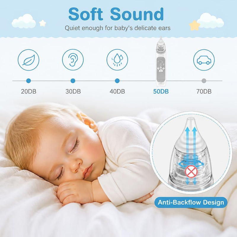 Nasal Aspirator for Baby,Rechargeable Nose Sucker for Baby,Baby Nasal Aspirator with 3 Silicone Tips,Adjustable Suction ,Waterproof Booger Sucker for Baby with Music and Light Function,Blue Blue